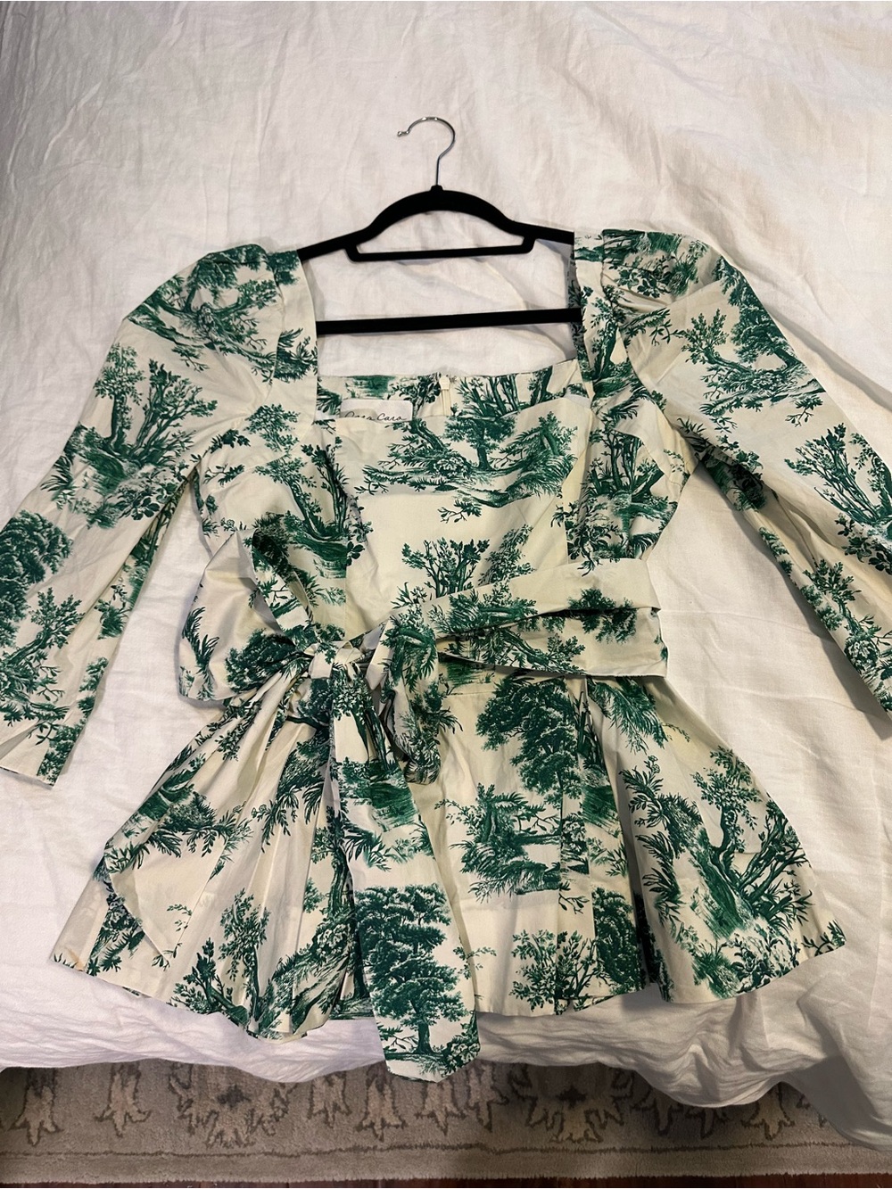 Cara Cara Green Toile Wrap Peplum Top